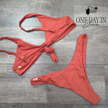 Aleumdr Twist Front Tie Back Cheeky Bikini Swimsuit Size XL