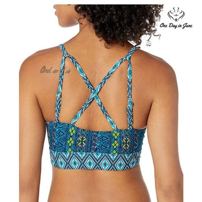 Coastal Blue Banded Wrapped Font Bikini Top Swimsuit Size L (12-14)