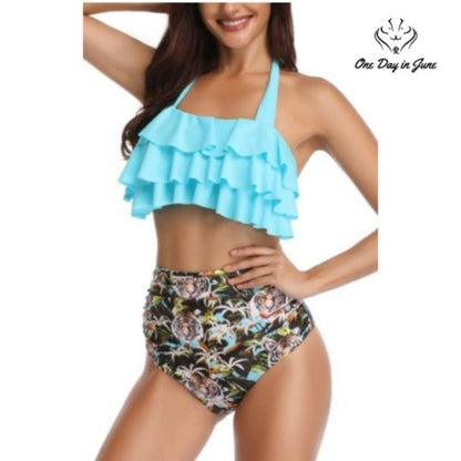 Heat Move Retro Flounce High Waist Bikini Swimsuit Size XXL