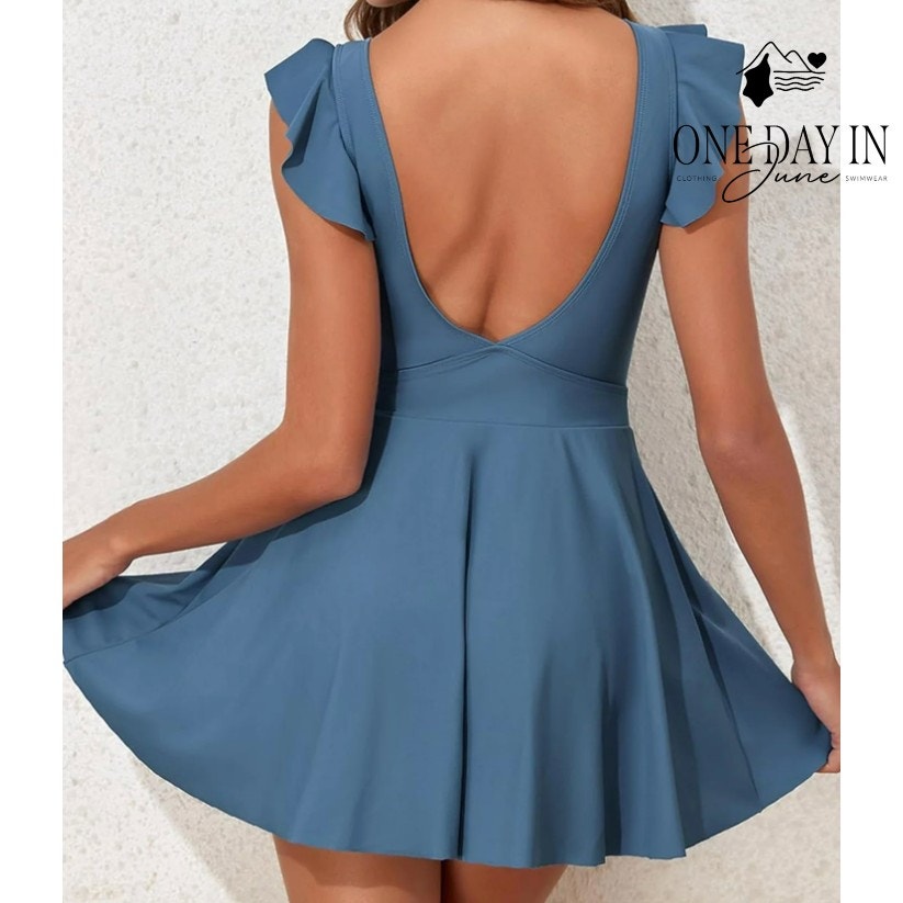 CharmLeaks Cross Front Cut Out Ruffle Swimdress One Piece Swimsuit Size XL