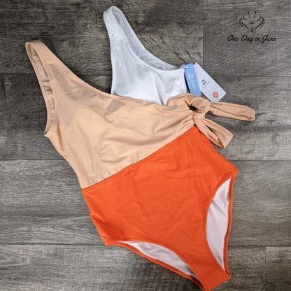 Cupshe Orange White Bowknot Padded One Piece Size M