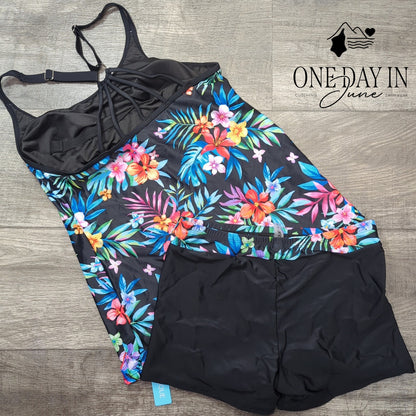 Yonique Strappy Back Boyshort Tankini Swimsuit Size M