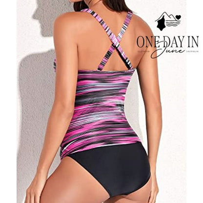 Yonique Cross Front Tankini Swimsuit Size XXL