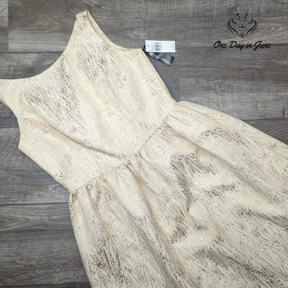 AGB Metallic Gold Jacquard Fit Flare Cocktail Dress Ivory NWT $99 Size 8