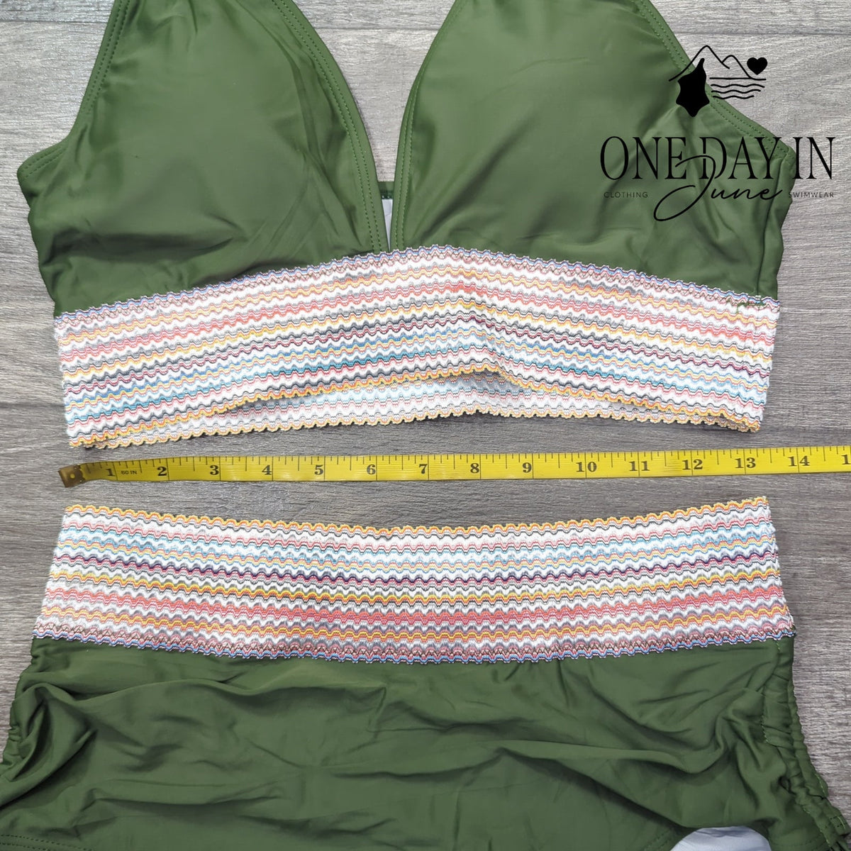 Tempt Me Olive Green Smocked High Waisted Bikini Swimsuit Side Tie NWT Size L