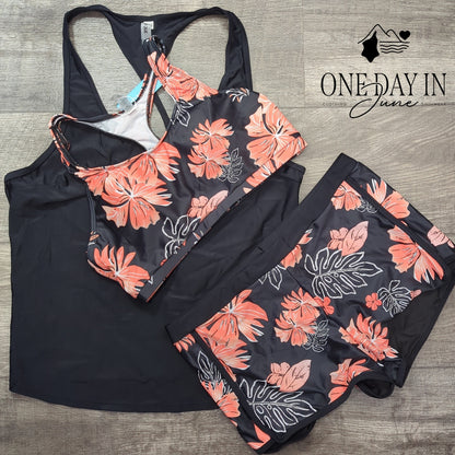 Yonique Crop Top Boyshort 3 Piece Tankini Swimsuit Size L