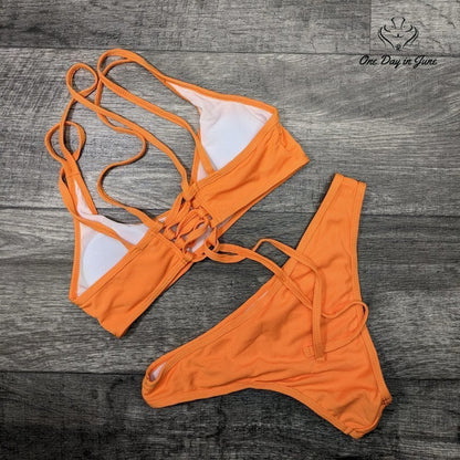 SweatyRocks Spaghetti Strap Criss Cross Back Bikini Swimsuit Size L