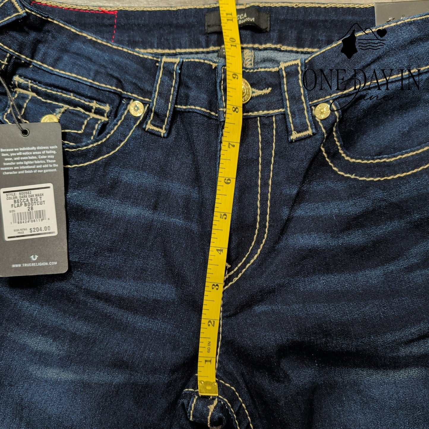 True Religion Becca Big T Flap Bootcut Jeans Dark Oak Wash NWT Size 6 (28)