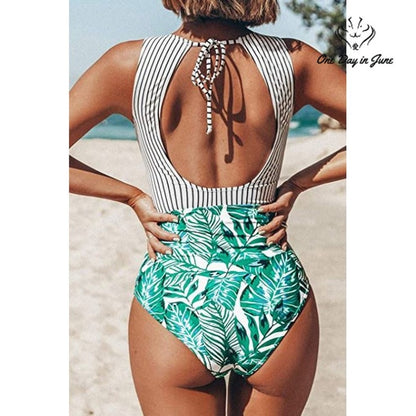 Cupshe Striped Leafy One Piece Swimsuit Size XS
