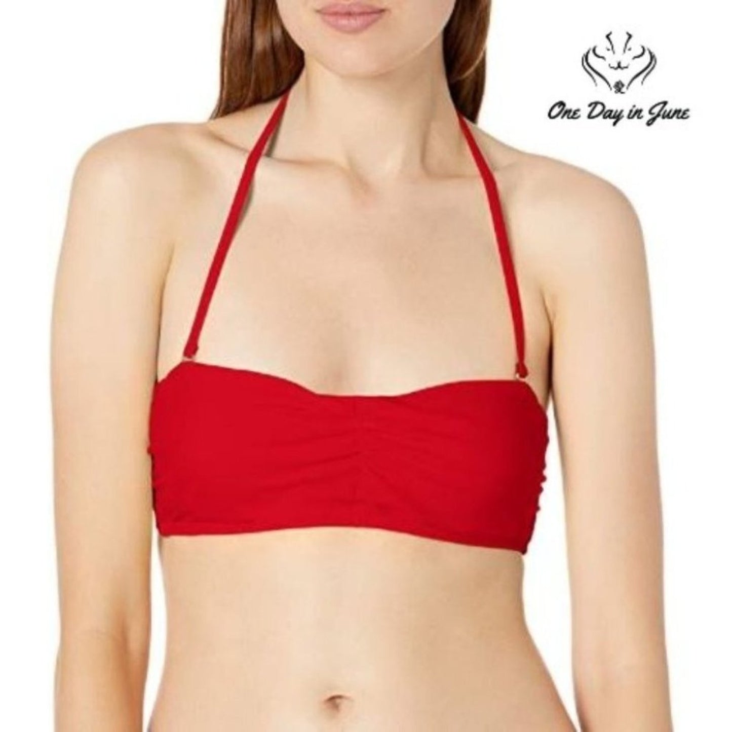 Cyn Luca Standard Ruched Front Bandeau Bikini Top Size L