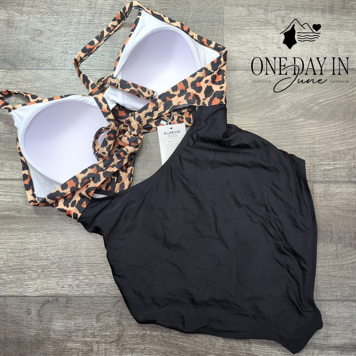 Eomenie Leopard Print Cross Front Cut Tie Back One Piece Swimsuit NWT Size XL