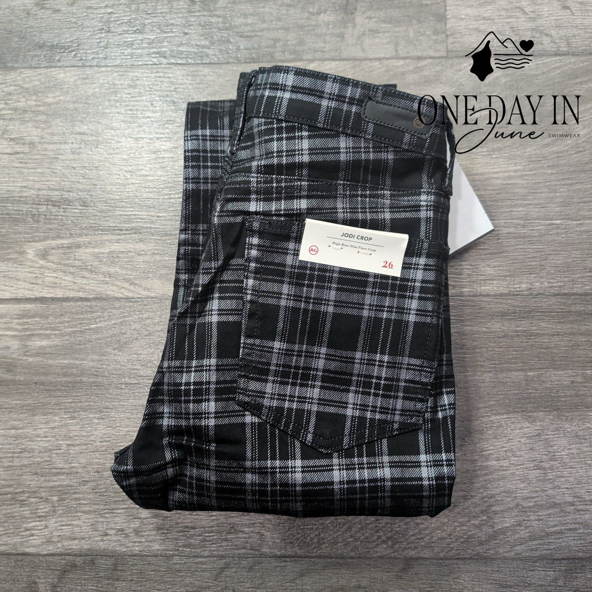 AG Adriano Goldschmied Jodi Crop High Rise Slim Flare Plaid Jeans NWT Size 2