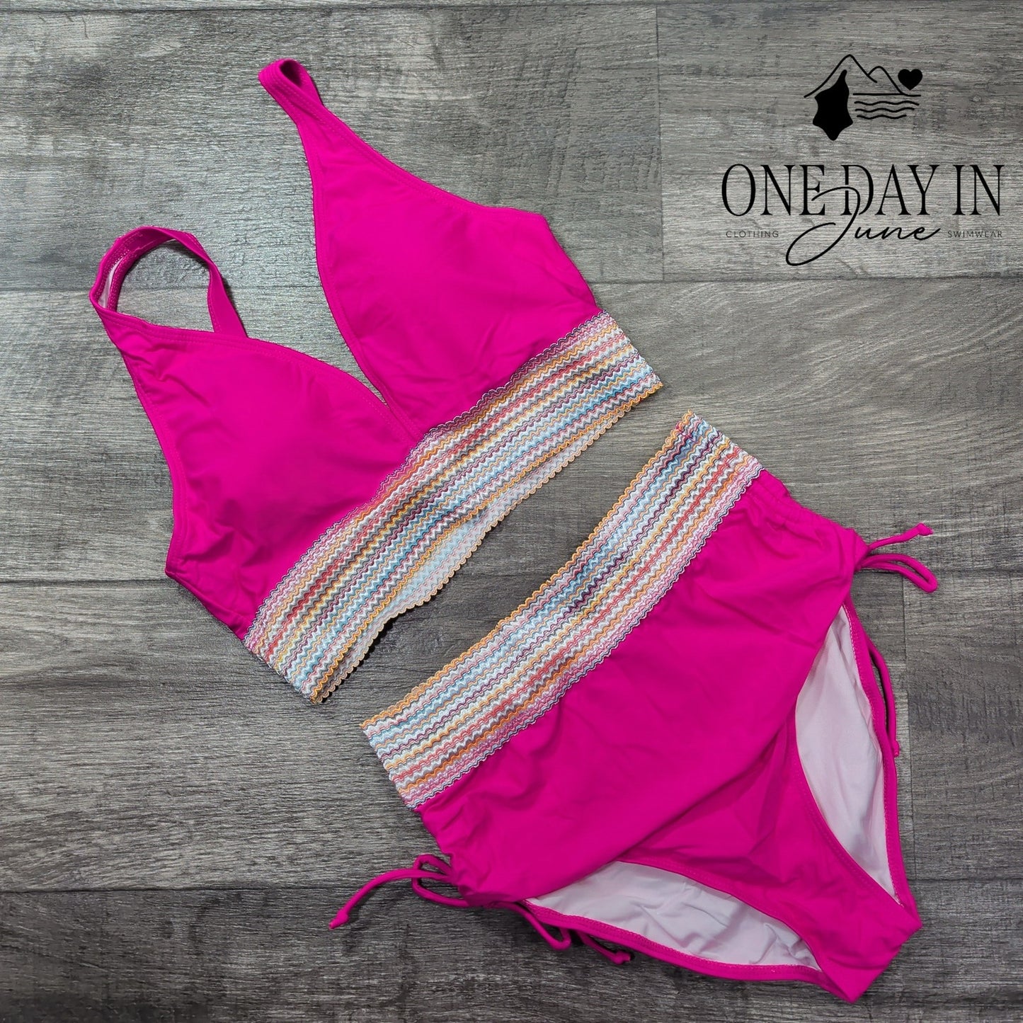 Blooming Jelly High Waist Drawstring Bikini Swimsuit Size M