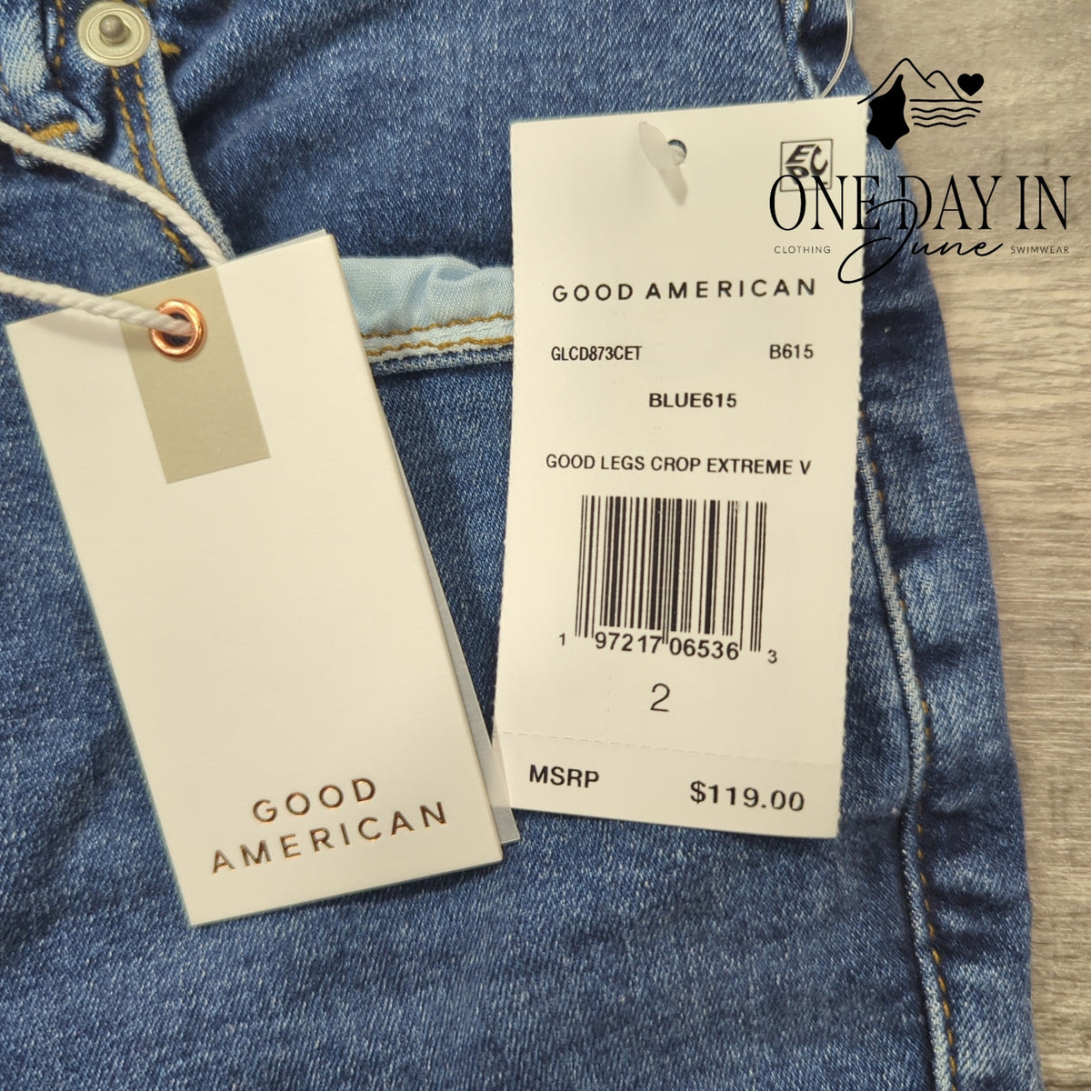 Good American Good Legs Crop Extreme V Skinny Jeans Blue NWT Size 2