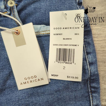 Good American Good Legs Crop Extreme V Skinny Jeans Blue NWT Size 2