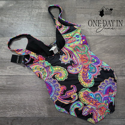 Ralph Lauren Paisley Ruched One Piece Swimsuit Multicolor NWT Size 6