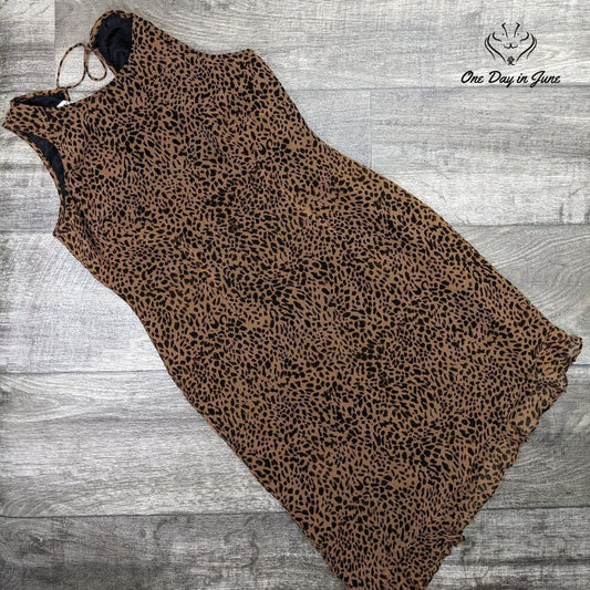 Robbie Bee Petite Sleeveless Animal Print Mini Silk Dress Size 6P