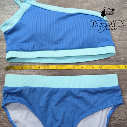Aleumdr One Shoulder Ribbed Bikini Swimsuit Size S