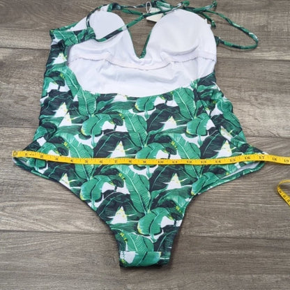 Ekouaer V Neck High Cut One Piece Swimsuit Size L