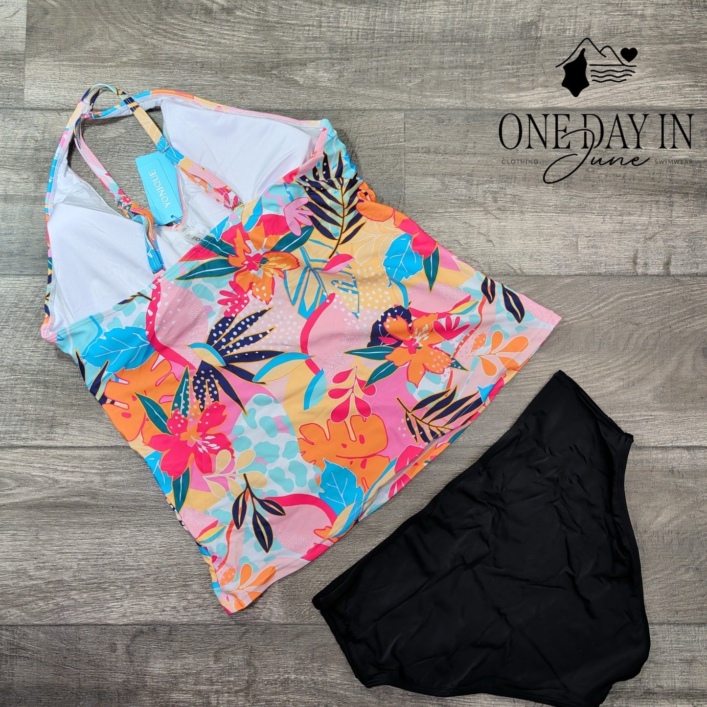 Yonique Tropical Cross Front Tankini Swimsuit Size XL