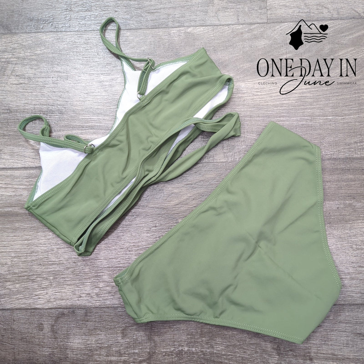 Aleumdr Girls Cross Front Bikini Swimsuit Sage Green 2 Piece Size 15-16Y