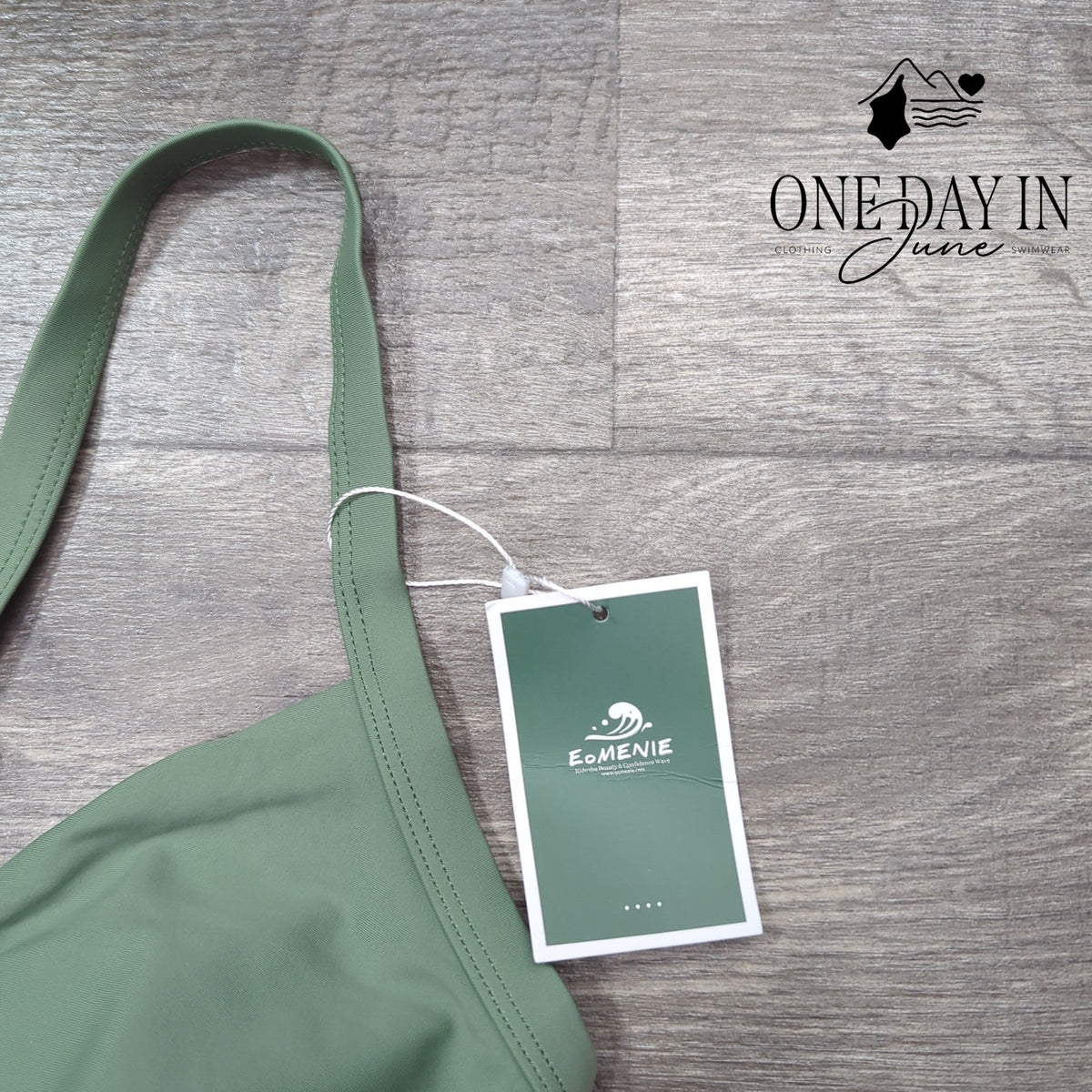 Eomenie Cross Front Cut Out One Piece Swimsuit Sage Green NWT Size L
