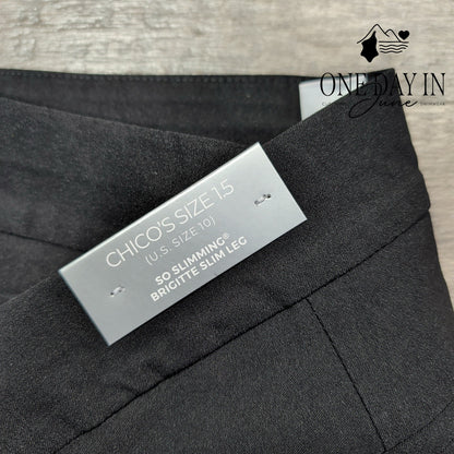 Chico's So Slimming Brigitte High Vent Slim Crop Pants Black NWT Size (10)