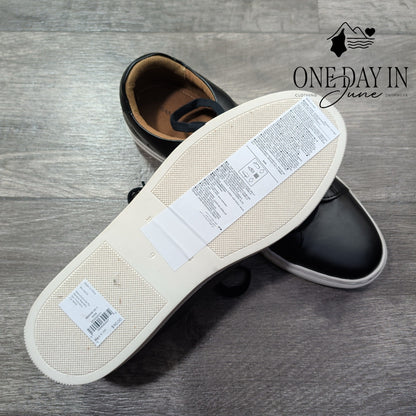 Banana Republic Black Leather Low Top Lace Up Sneakers White Sole Size 9