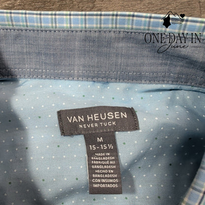 Van Huesen Never Tuck Short Sleeve Slim Fit Button Down Shirt Size M