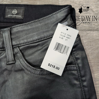 AG Adriano Goldschmied Coated Straight Leg Jeans Black NWT $215 Size 4 (27)