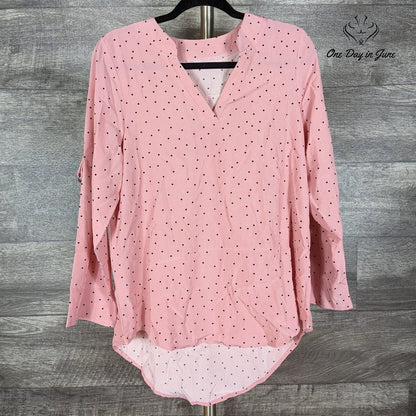 Floerns Polka Dot V Neck Long Sleeve Top Size M