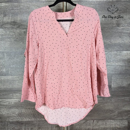 Floerns Polka Dot V Neck Long Sleeve Top Size M