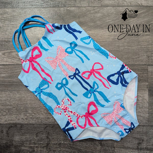 Aleumdr Girl's Bows One Piece Swimsuit Size 8 (130)