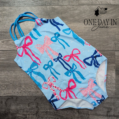 Aleumdr Girl's Bows One Piece Swimsuit Size 8 (130)