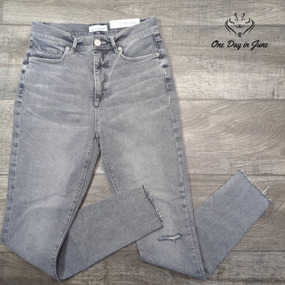 Loft High Waist Skinny Ankle Jeans Gray Distressed Raw Hem NWT Size 4