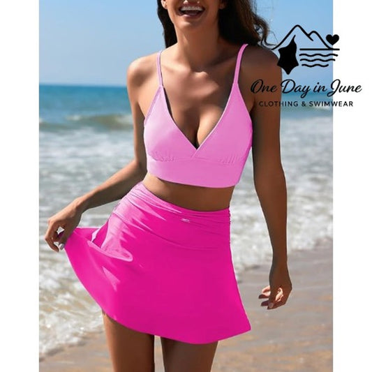 Charmleaks V Neck Crop Skirted Bikini Swimsuitq Size M