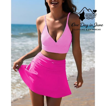Charmleaks V Neck Crop Skirted Bikini Swimsuit Size M