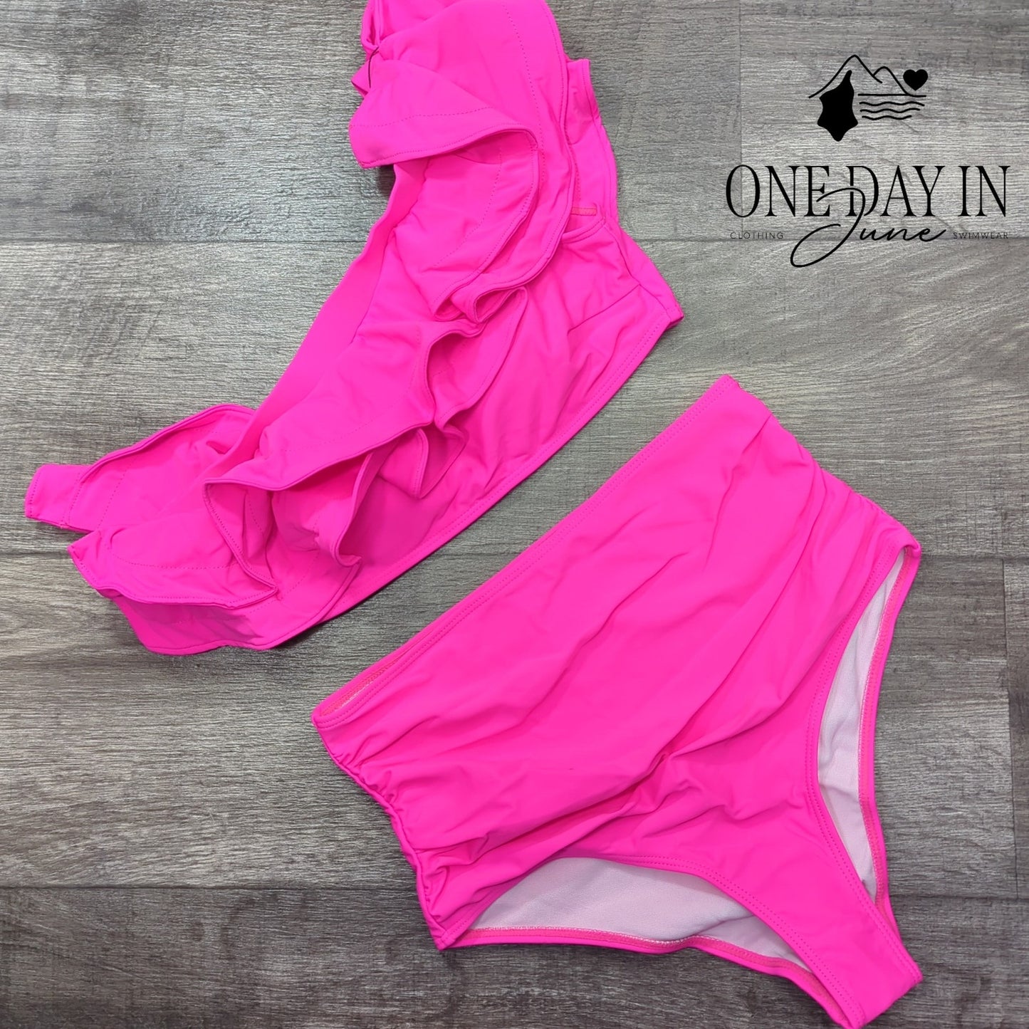 Sporlike One Shoulder Ruffle High Waist Bikini Swimsuit Size M