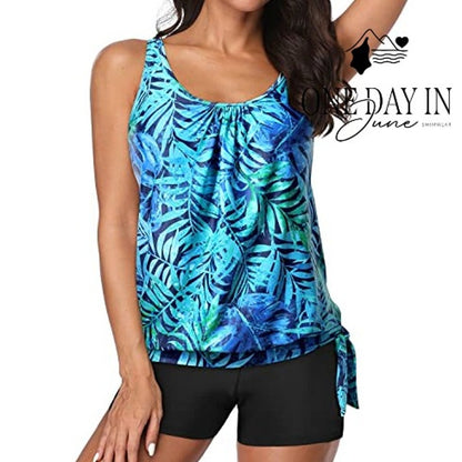 Yonique Blouson Boyshort Tankini Swimsuit Size L