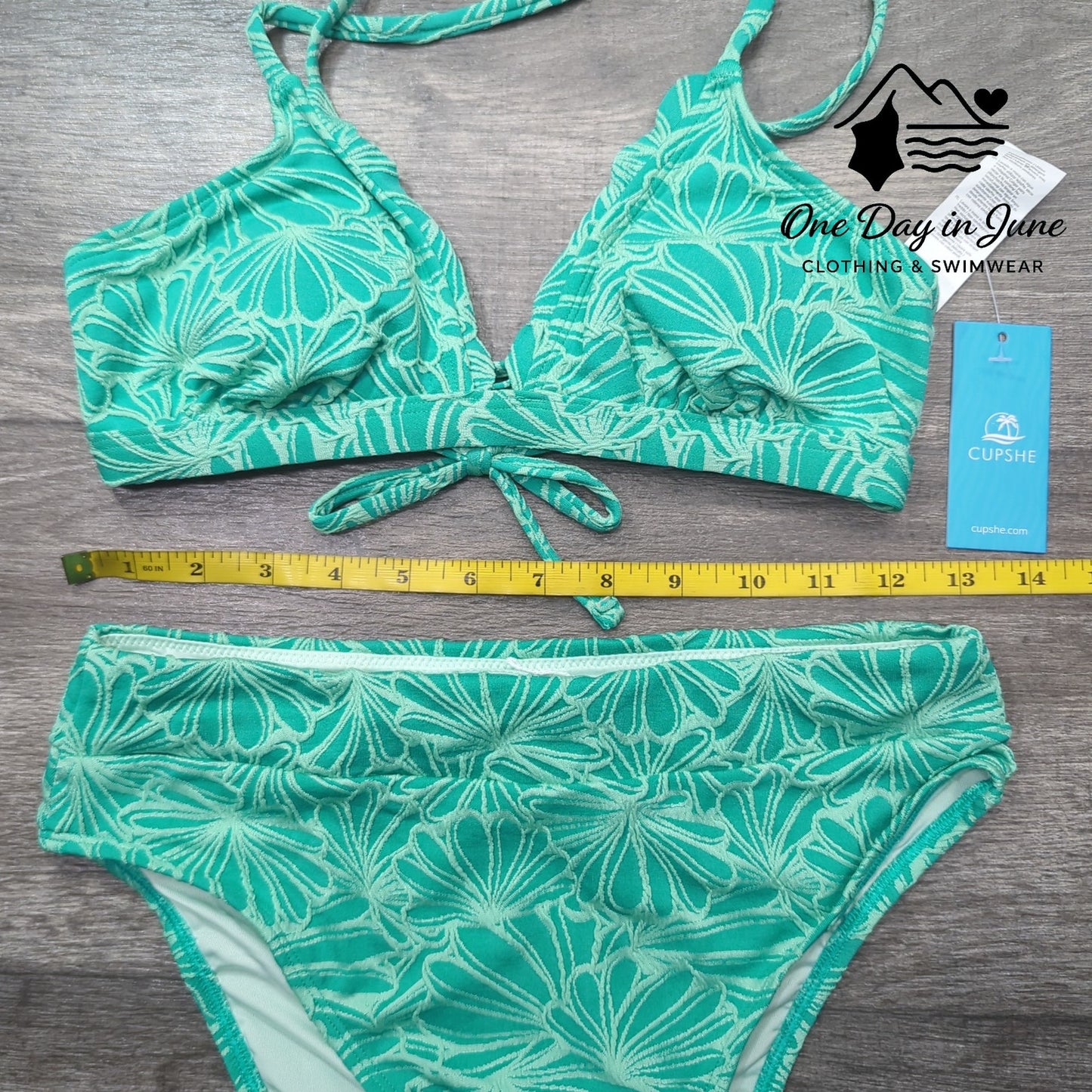 Cupshe Textured Tie Back High Waist Bikini Swimsuit Size S