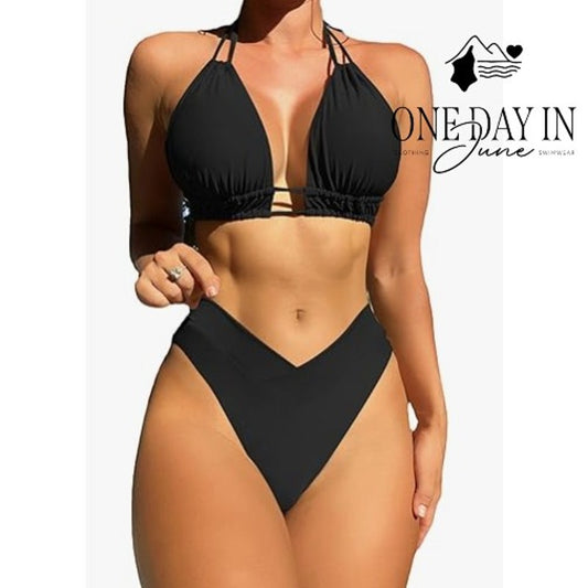 Meetall Halter Tie Back Cheeky Bikini Swimsuit Size L