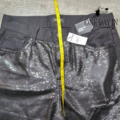 Express Sequin Straight Ankle High Rise Jeans Black Distressed NWT Size 8S