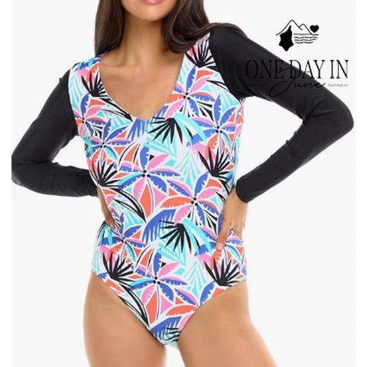 Body Glove Chloe Paddle Suit Long Sleeve Open Back Tropical Swimsuit NWT Size S