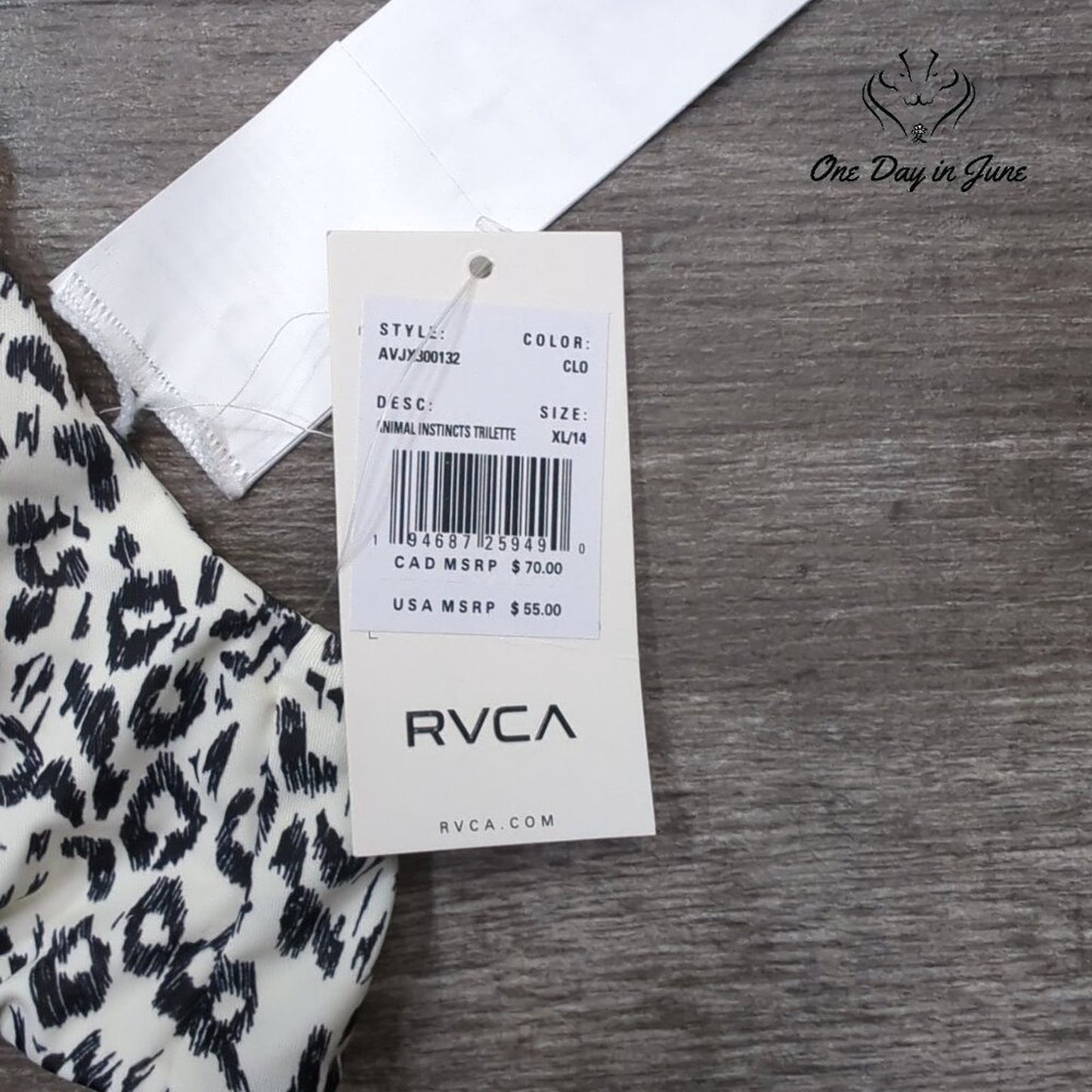 RVCA Animal Instincts Trilette Bikini Top Size XL
