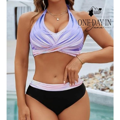 Aimage Plus Size Cross Front Halter Bikini Swimsuit Size 2XL