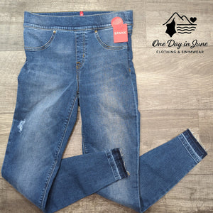 Spanx Distressed Skinny Ankle Jeggings Pull On Jeans Medium Wash NWT Size S