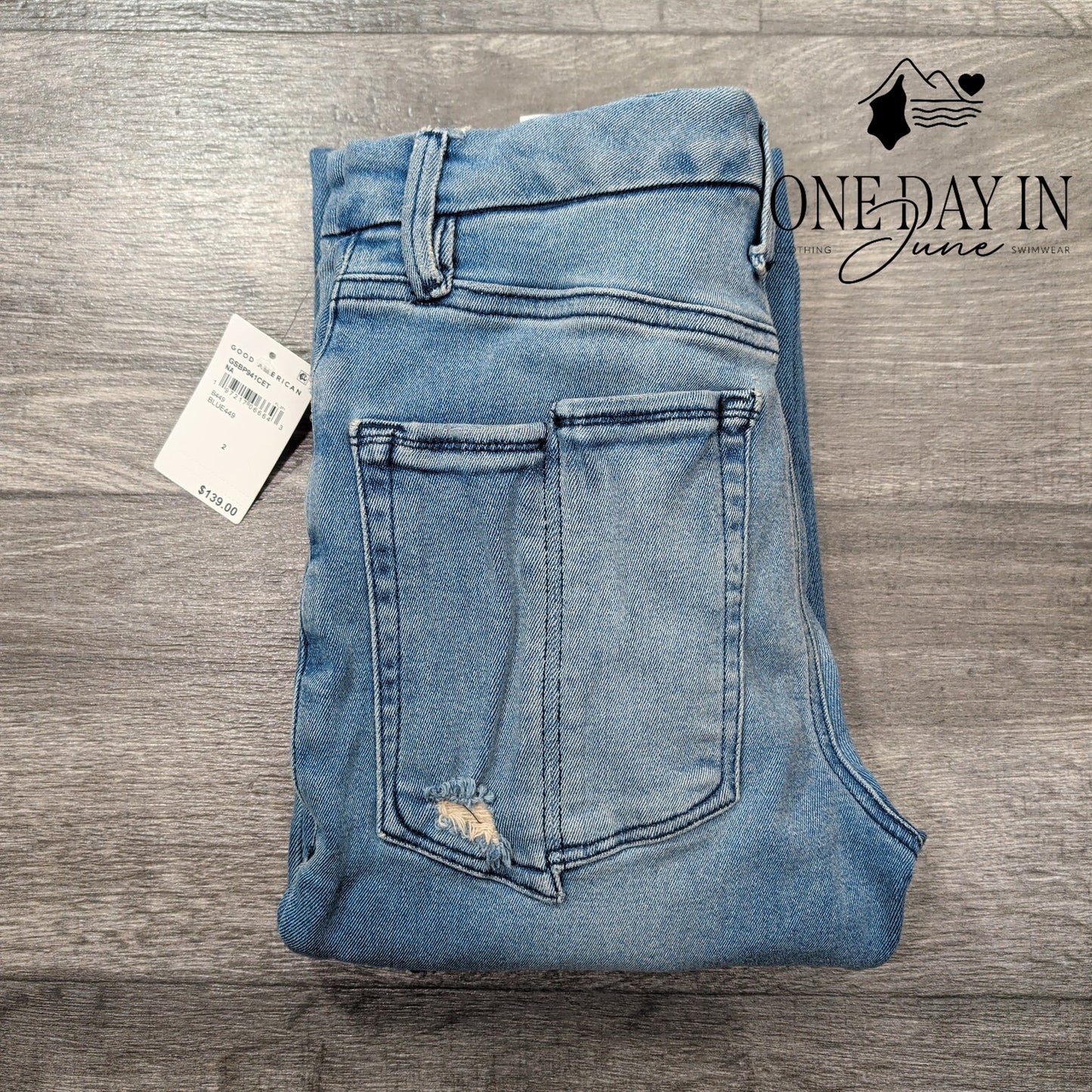 Good American Good Legs Straight Split Pocket Jeans Blue449 NWT Size 2