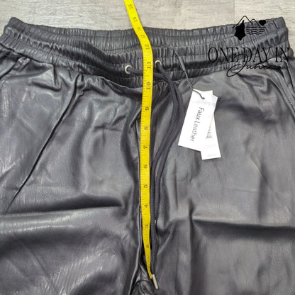 Tahari Faux Leather Drawstring Jogger Pants Size L