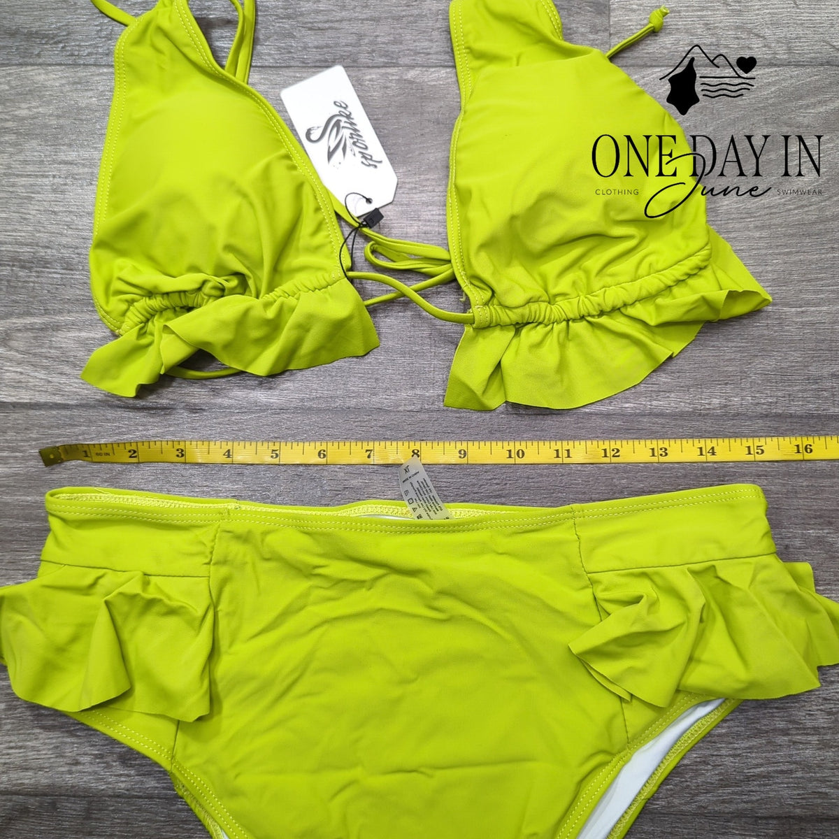 Sporlike Triangle Ruffle High Waist Bikini Swimsuit Lime Green NWT Size XL