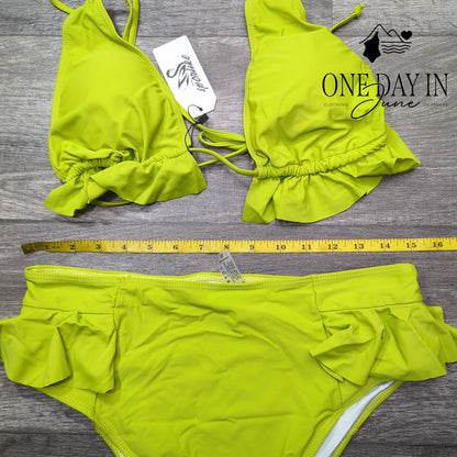 Sporlike Triangle Ruffle High Waist Bikini Swimsuit Lime Green NWT Size XL